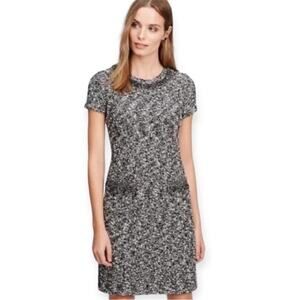 ANN TAYLOR PETITES Knit Shift Pullover Dress MEDIUM Fringe Pocket Classic